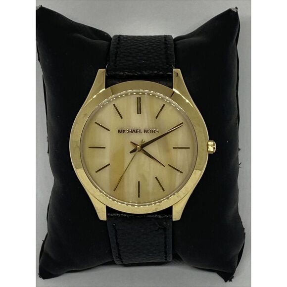 Michael Kors Runway MK4285 Women's Black Leather Analog Dial Quartz Watch JK573 - Picture 1 of 12